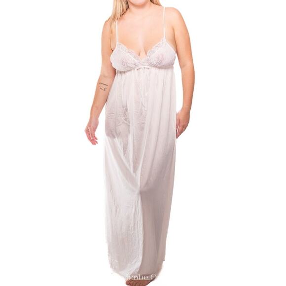 Vintage 1960's Miss Elaine White Nylon & Lace Lingerie Gown Dress - Picture 2 of 11